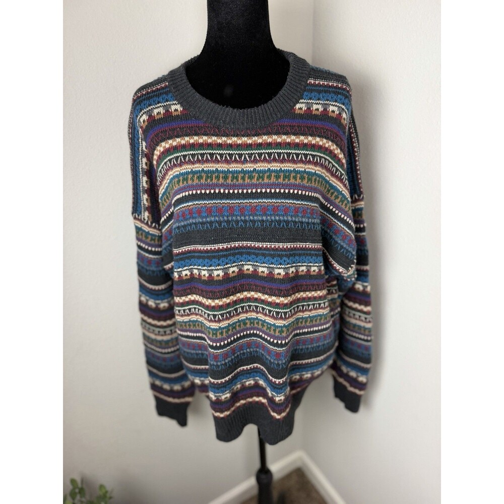 Vintage 90s Florence Tricot 3D Knit Coogi Style Colorful Sweater Pullover XLarge